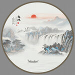 圆形意境山水水墨画