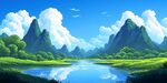 青山绿水间的宁静山水画卷