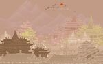 新中式线描阁楼背景墙  
