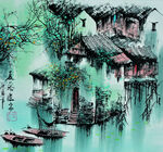 夏日水乡水墨国画
