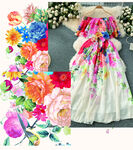 花卉图案连衣裙与画作展示