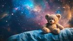 小熊坐于床畔仰望梦幻星空