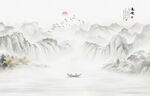 水墨山水间的孤舟意境
