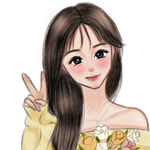 甜美少女比耶微笑插画