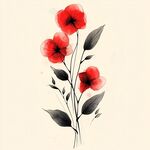 水墨风三朵红花朵插画