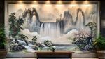 中式山水壁画 典雅室内景
