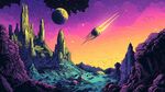 梦幻外星地貌与流星景象