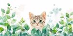 萌猫藏身翠绿枝叶间