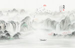 国画水墨山水风景画