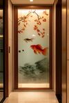 中式玄关玻璃门鱼景装饰