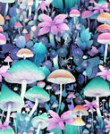 梦幻蘑菇花卉奇幻图案