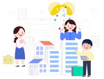 毕业季买房房产销售打折儿童插画