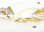 金色调轻奢新中式山水岩板定制