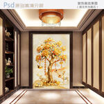 中式玄关处的精美发财树壁画