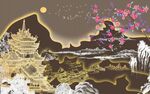 古风山水夜景插画意境