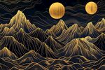 金色山川月夜奇幻图景