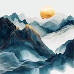 水墨山川间的落日美景