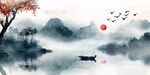 秋日江景泛舟图
