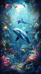 梦幻海底世界中的海豚与鱼