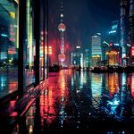 上海雨夜外滩璀璨城市景