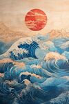 红日下的汹涌海浪景观
