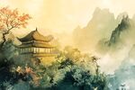 古风山水间的典雅楼阁