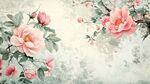 中式水墨风粉色花卉图