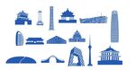 北京景点地标矢量图线稿图