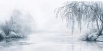 水墨湖畔柳景图