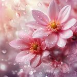梦幻粉花与晶莹水珠