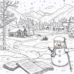 冬日雪中小屋与读书雪人