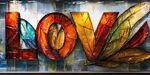 彩色羽毛构成的LOVE艺术字