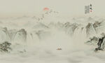 新中式水墨国画山水背景墙壁画