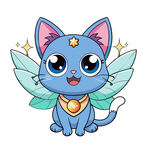 蓝色带翼小猫卡通形象