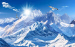 雪山风景背景墙画壁纸