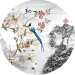 花鸟山水圆形中式圆形装饰画
