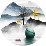 山水间的静谧圆形装饰画