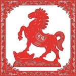 红色剪纸风奔腾骏马图案
