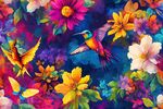 缤纷花鸟绘就梦幻花卉图景