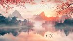 夕阳下的山水诗意景致