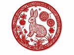 圆形兔年剪纸装饰图案