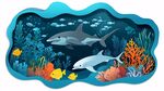 海底剪纸风海洋生物景观