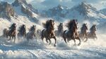 雪野奔腾的骏马群