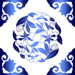 中式蓝白青花瓷花纹图案