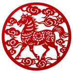 圆形马纹剪纸艺术图案