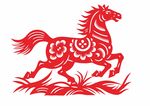 红色剪纸奔腾骏马图案