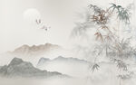 新中式水墨竹子山水画