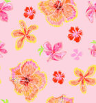 粉色背景的缤纷扶桑花图案
