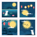 中秋月夜玉兔插画组图