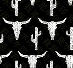黑白牛头骨与仙人掌图案